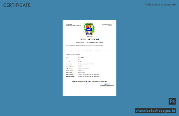 Venezuela Personenstandsurkunde (Sterbeurkunde) – Beispiel als Word- und PDF-Datei